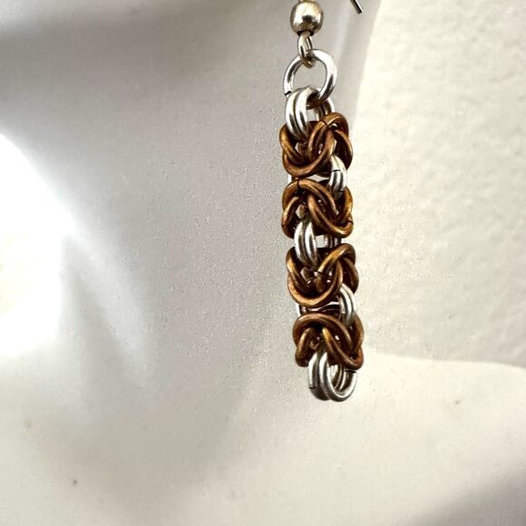 Silver and gold tone chain drop earrings - Picture 3 of 6